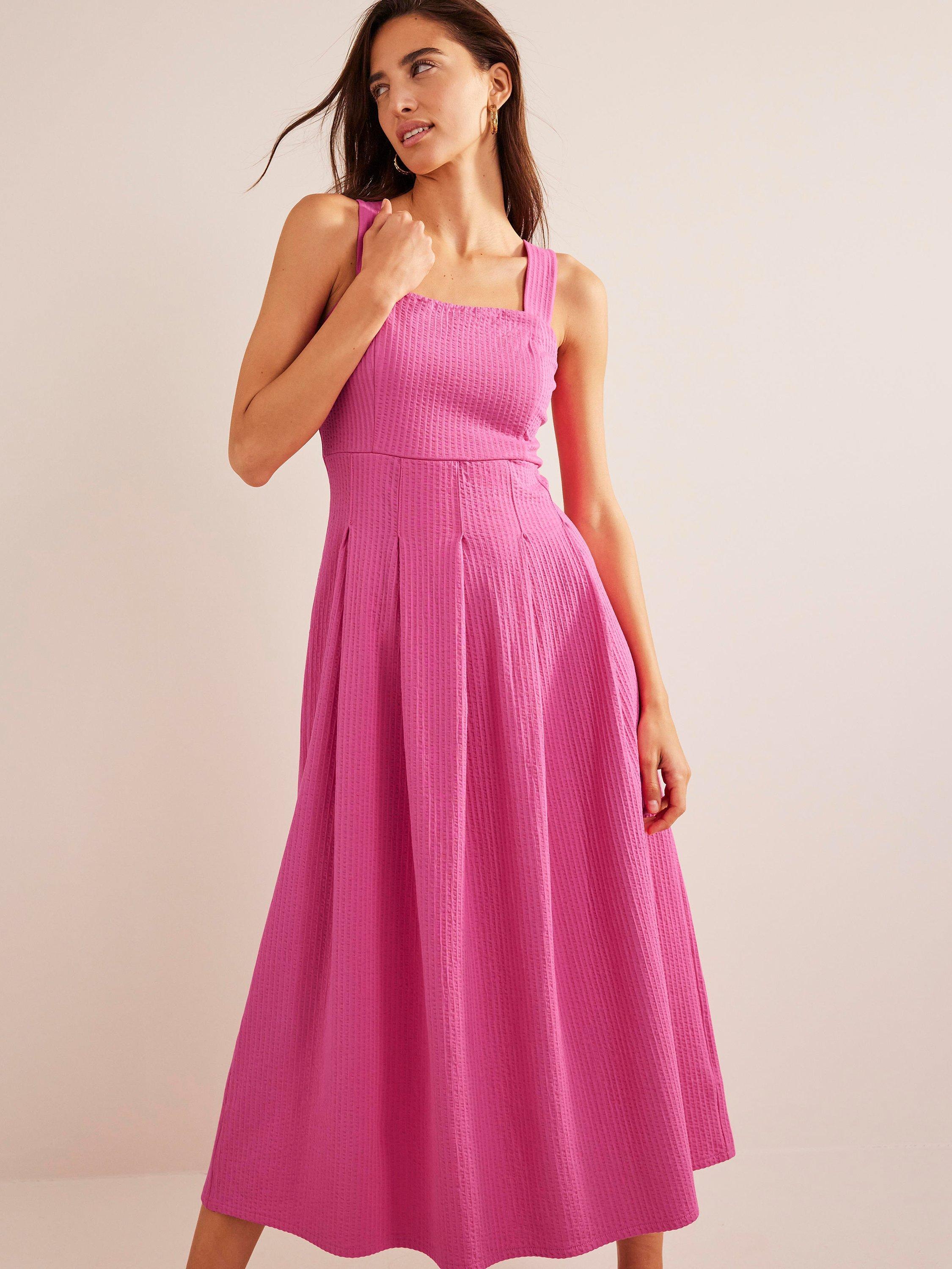 Boden Seersucker Midi Dress, Festival Pink