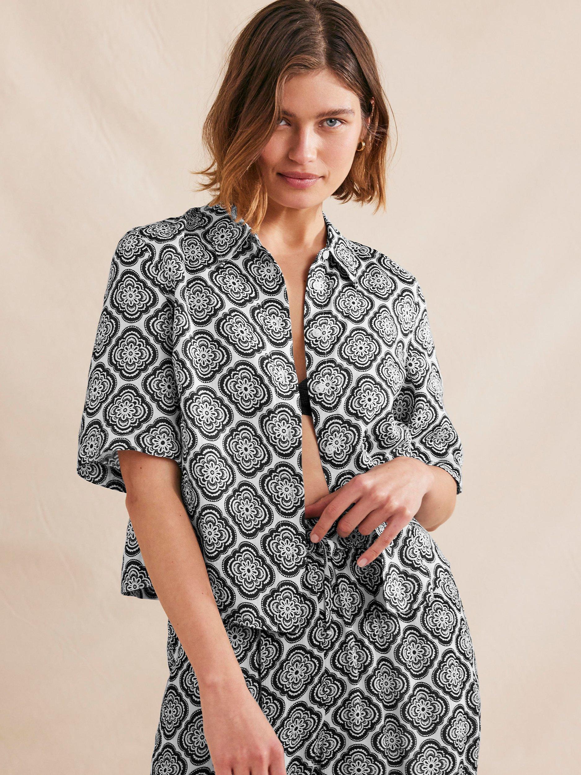 Boden Short Sleeve Linen Shirt, Black