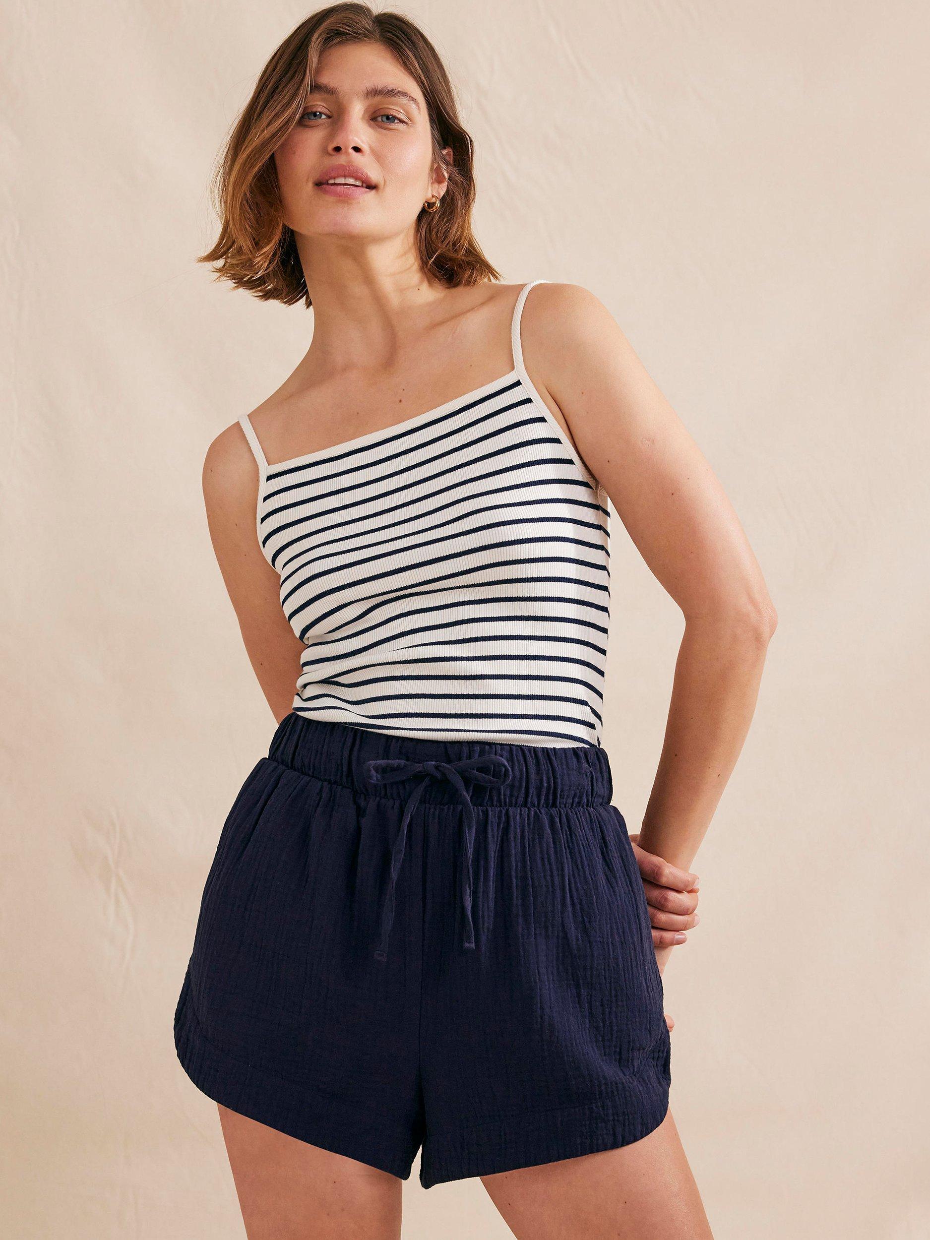 Boden Cotton Tie Waist Cheesecloth Shorts, Navy