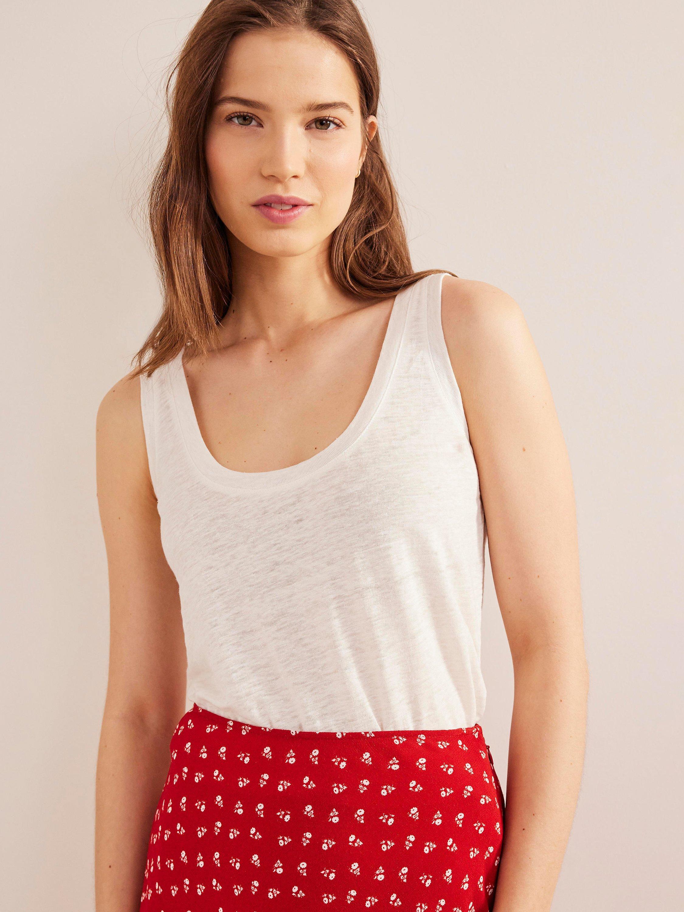 Boden Scoop Neck Linen Vest Top, Ivory