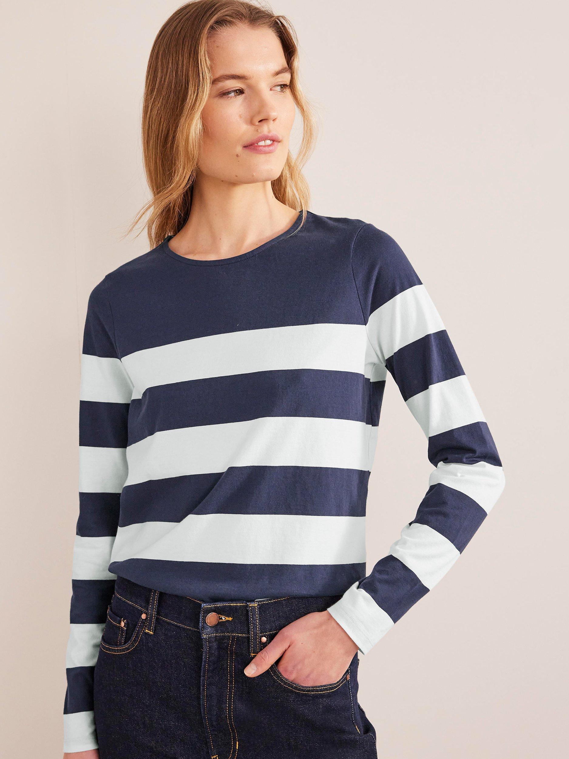 Boden Breton Stripe Jersey Top, Navy/Ivory