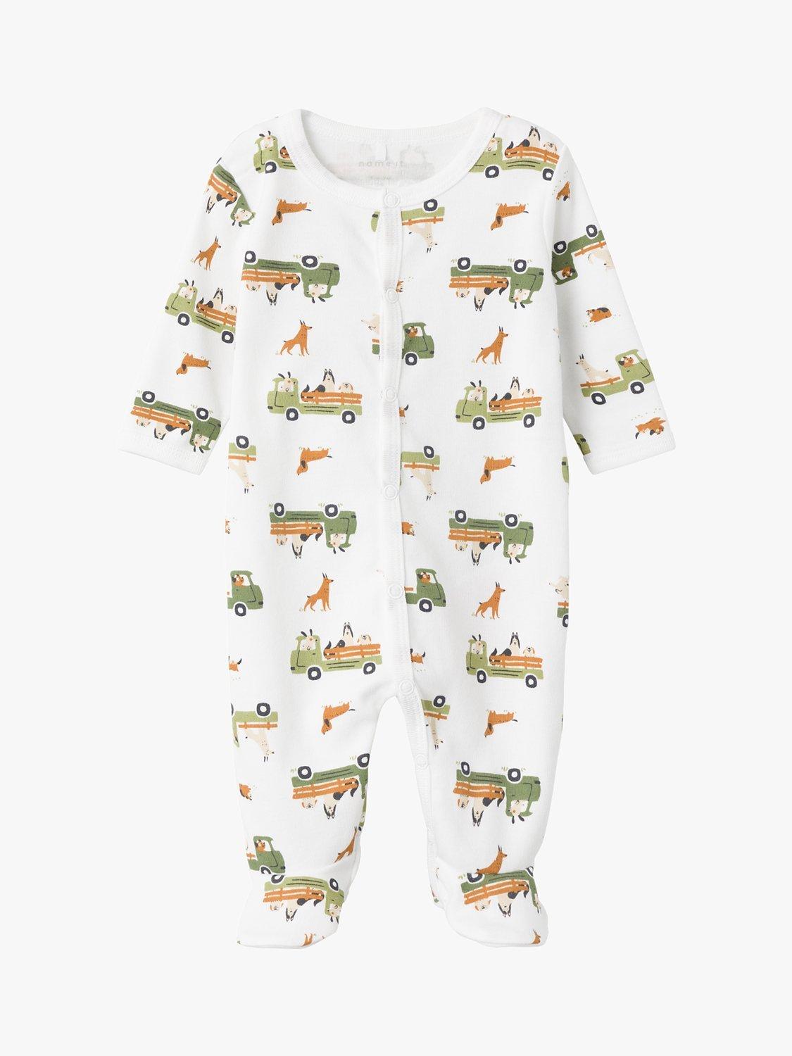 NAME IT Baby Organic Cotton Dog Print Sleepsuit, Bright White