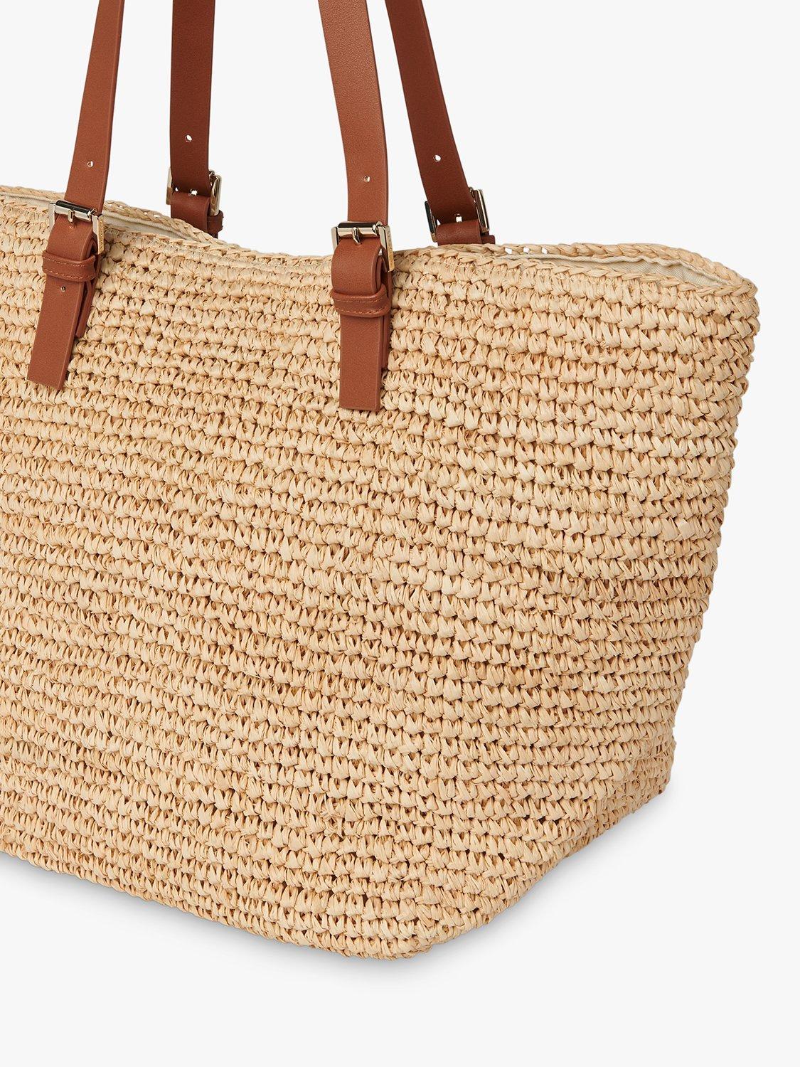 Product image 2 of 5, which shows Whistles Teya Buckle Handle Straw Tote Bag, Neutral, One Size