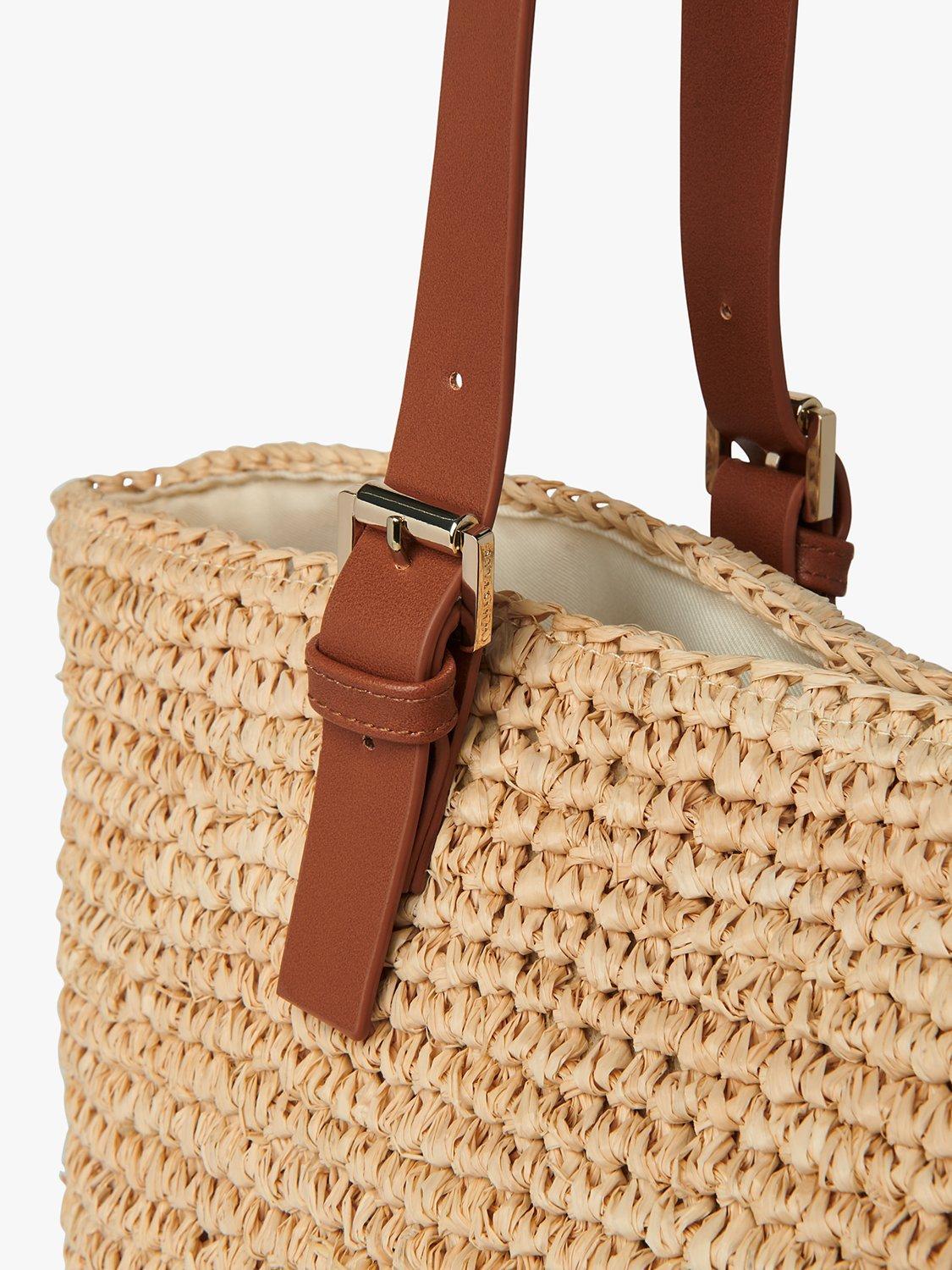 Product image 4 of 5, which shows Whistles Teya Buckle Handle Straw Tote Bag, Neutral, One Size