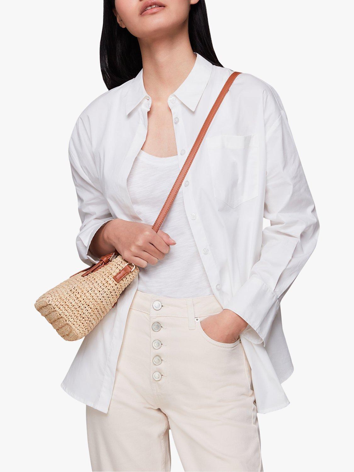 Product image 5 of 5, which shows Whistles Kiki Mini Handle Straw Bag, Neutral, One Size