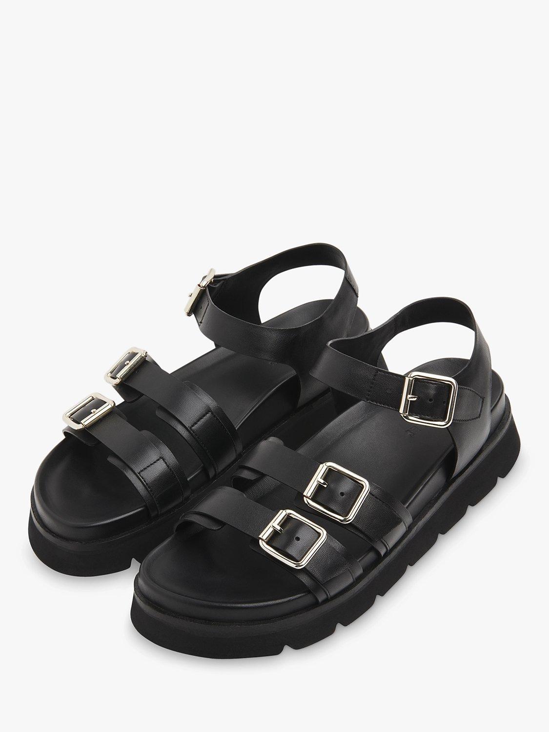 Product image 2 of 4, which shows Whistles Jemma Leather Triple Buckle Sandals, Black, 3