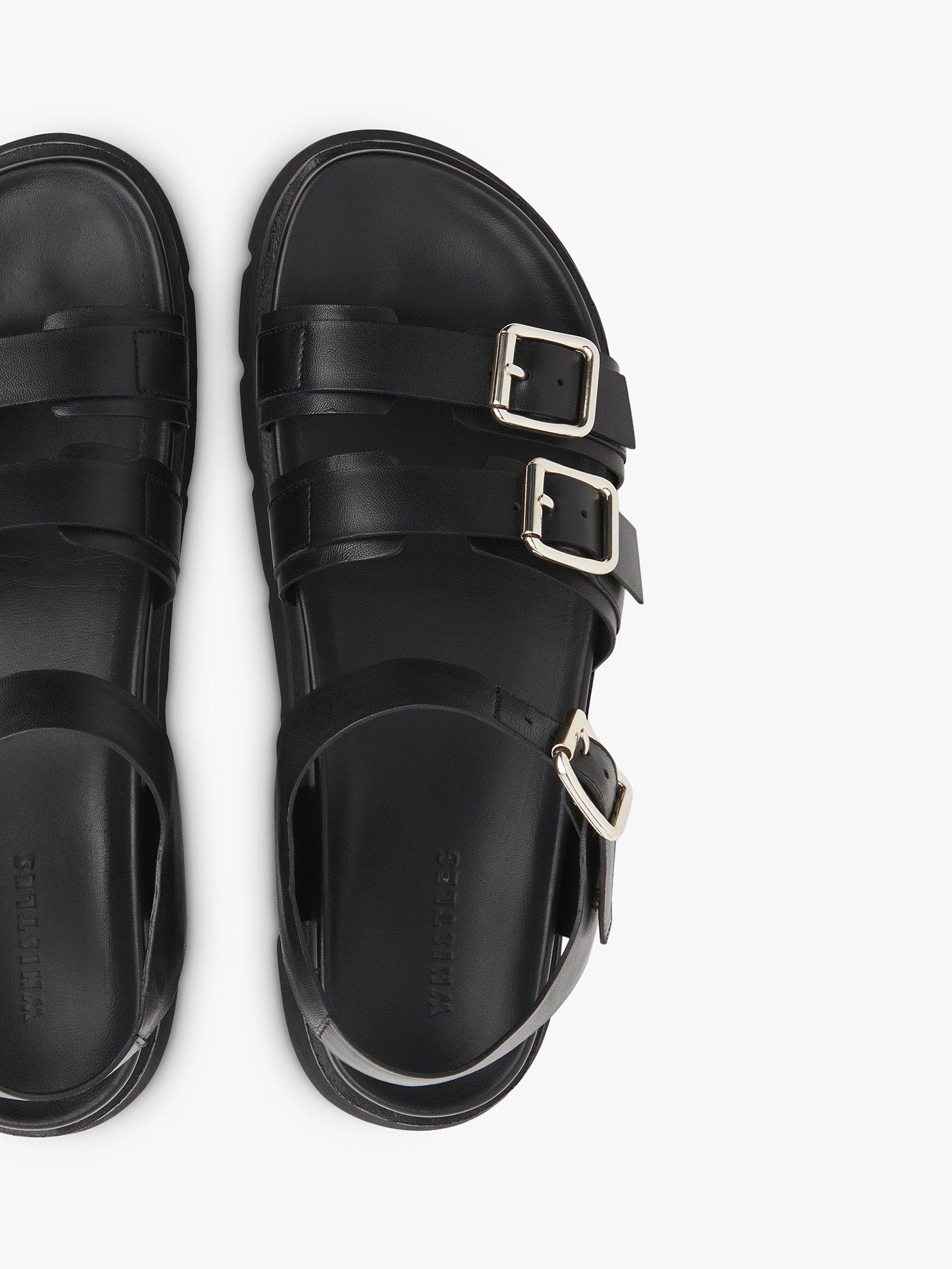 Product image 3 of 4, which shows Whistles Jemma Leather Triple Buckle Sandals, Black, 3