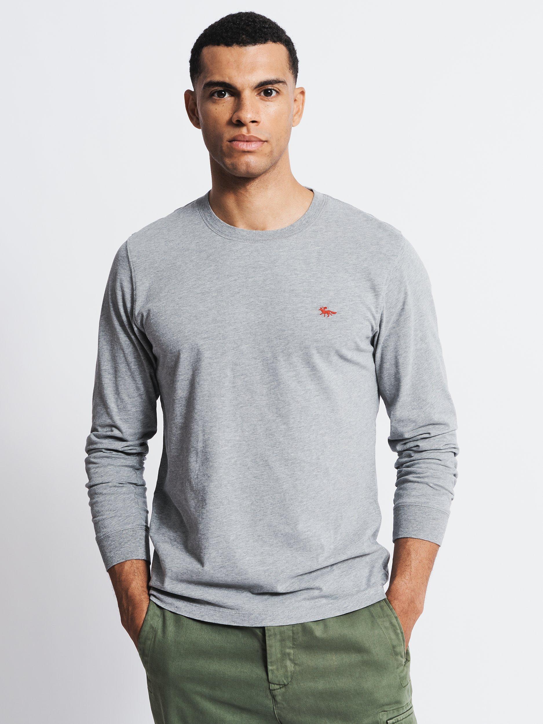 Product image 1 of 5, which shows Aubin Buttermere Long Sleeve Cotton Logo T-Shirt, Grey Marl, XXL