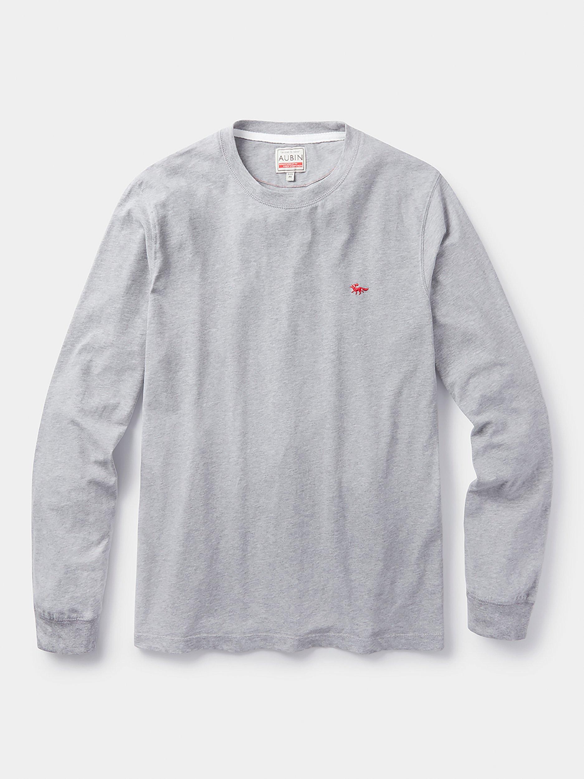 Product image 5 of 5, which shows Aubin Buttermere Long Sleeve Cotton Logo T-Shirt, Grey Marl, XXL