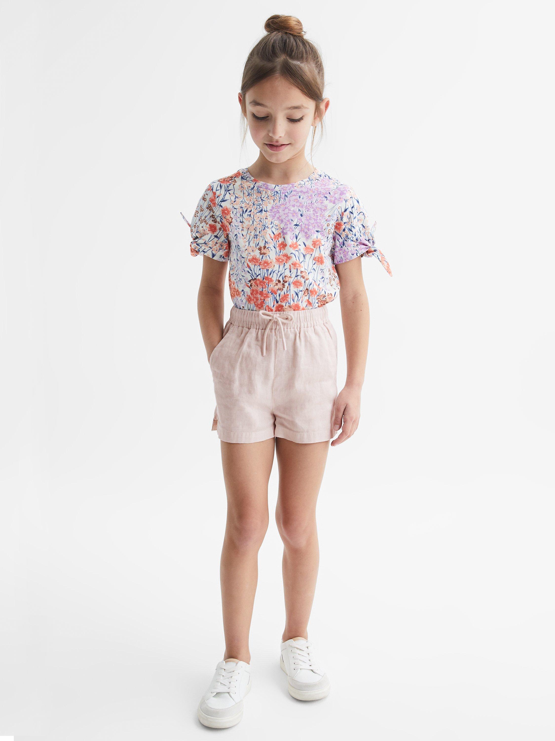 Reiss Kids' Cleo Linen Shorts, Soft Pink