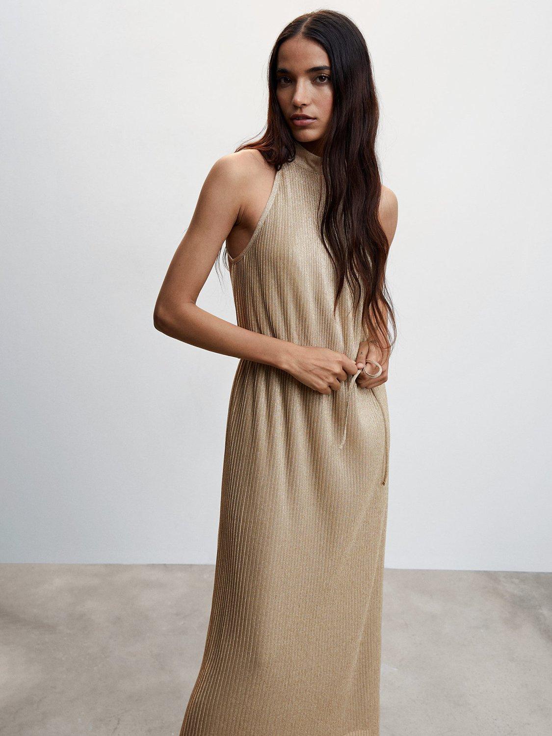 Mango Marcos Halter Neck Midi Dress, Gold