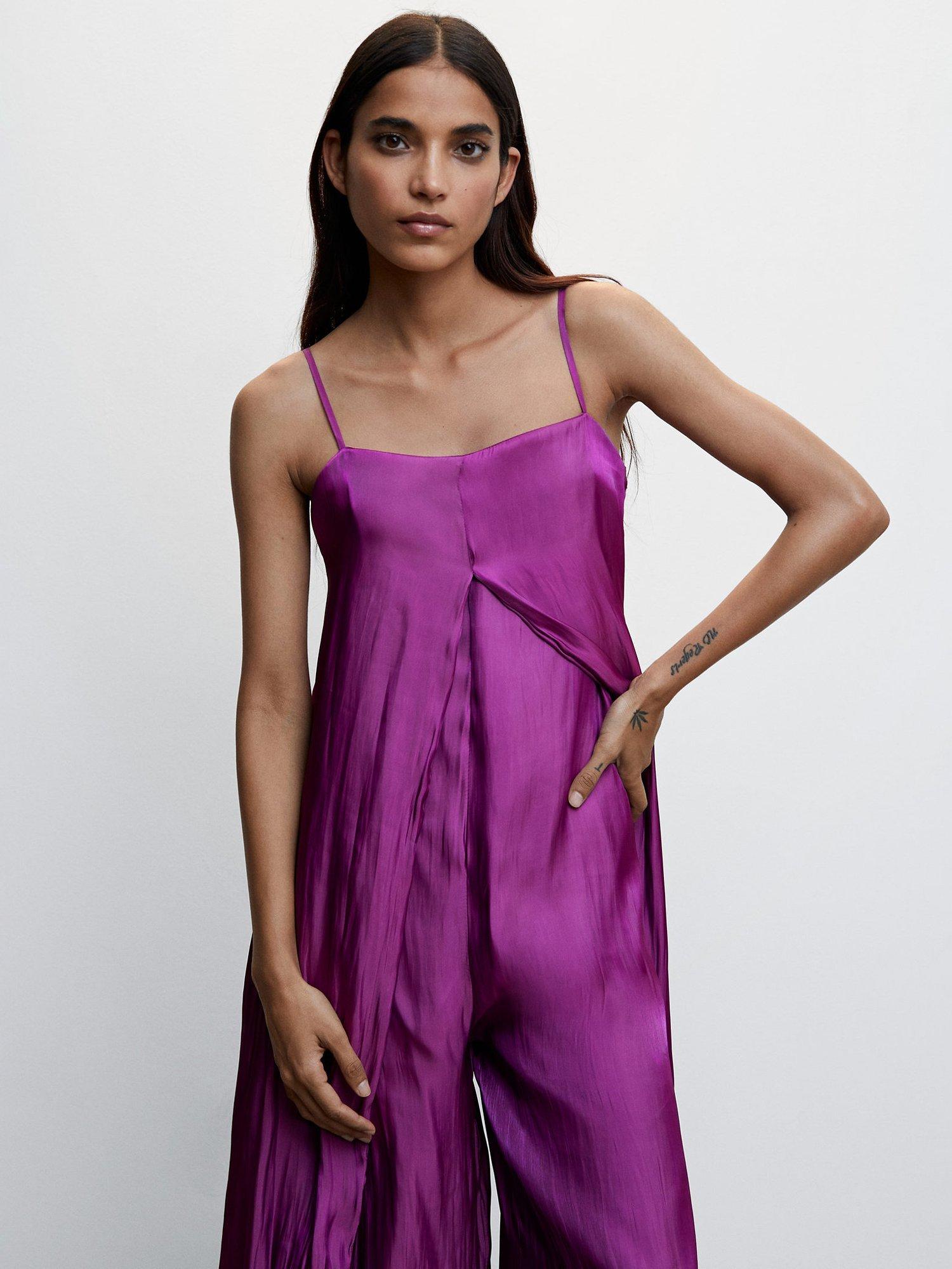 Mango Agatha Satin Jumpsuit, Medium Purple