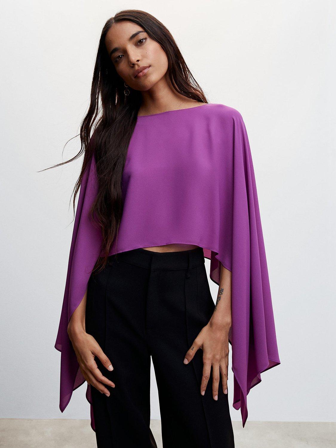 Mango Bruma Flowing Cape Blouse, Medium Purple