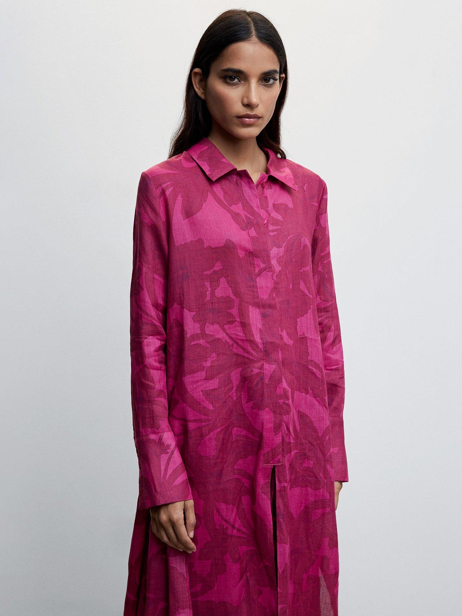 Mango Tierra Floral Print Longline Blouse, Pink