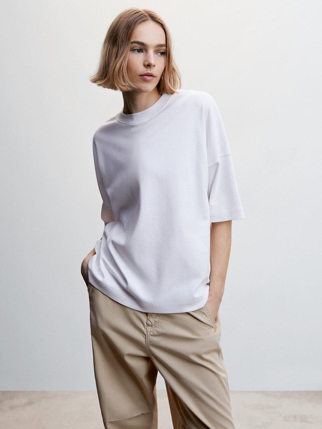 Mango Curve Sita Oversized Cotton T-Shirt, White