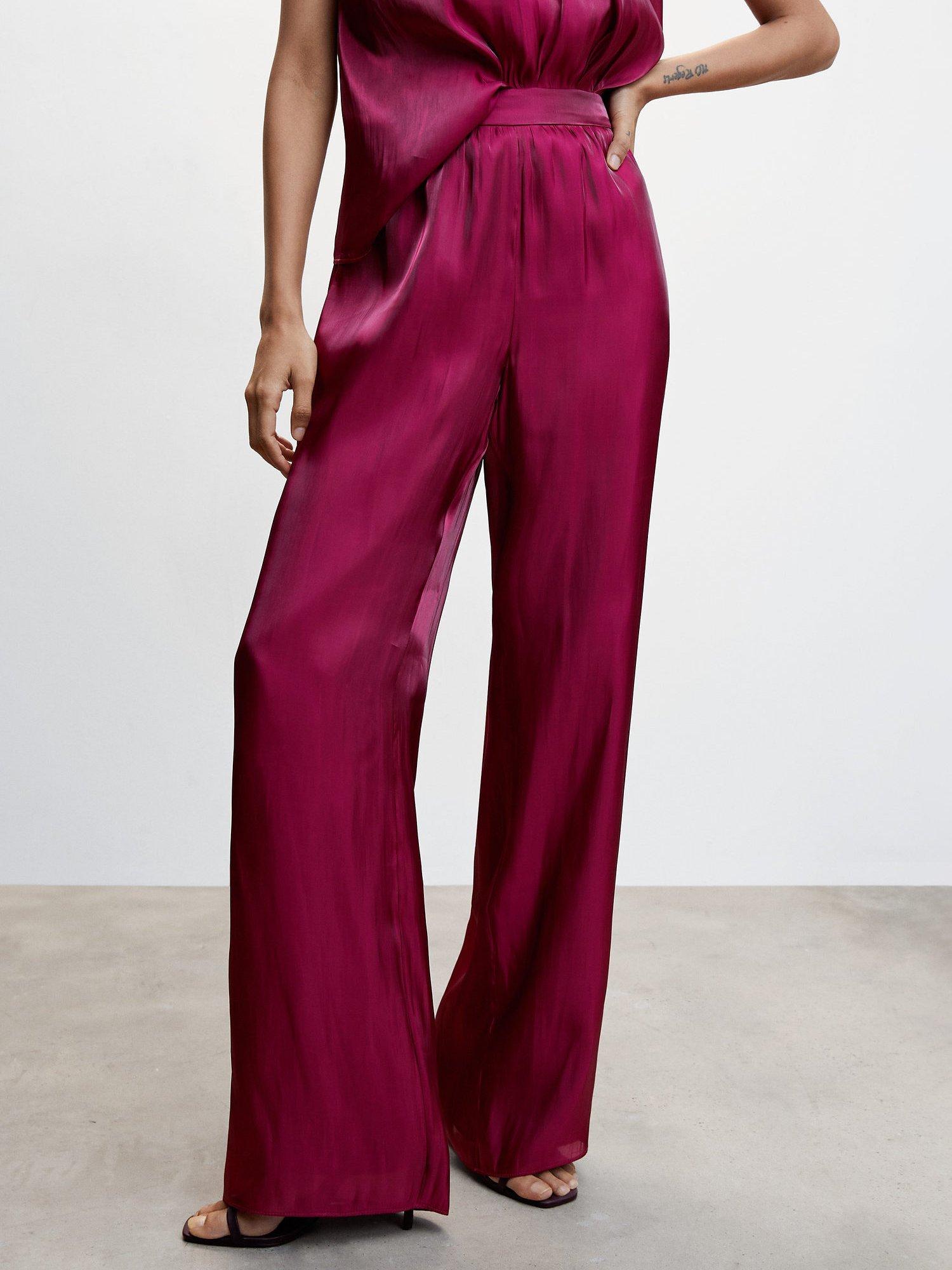 Mango Agatha Satin Palazzo Trousers, Dark Red