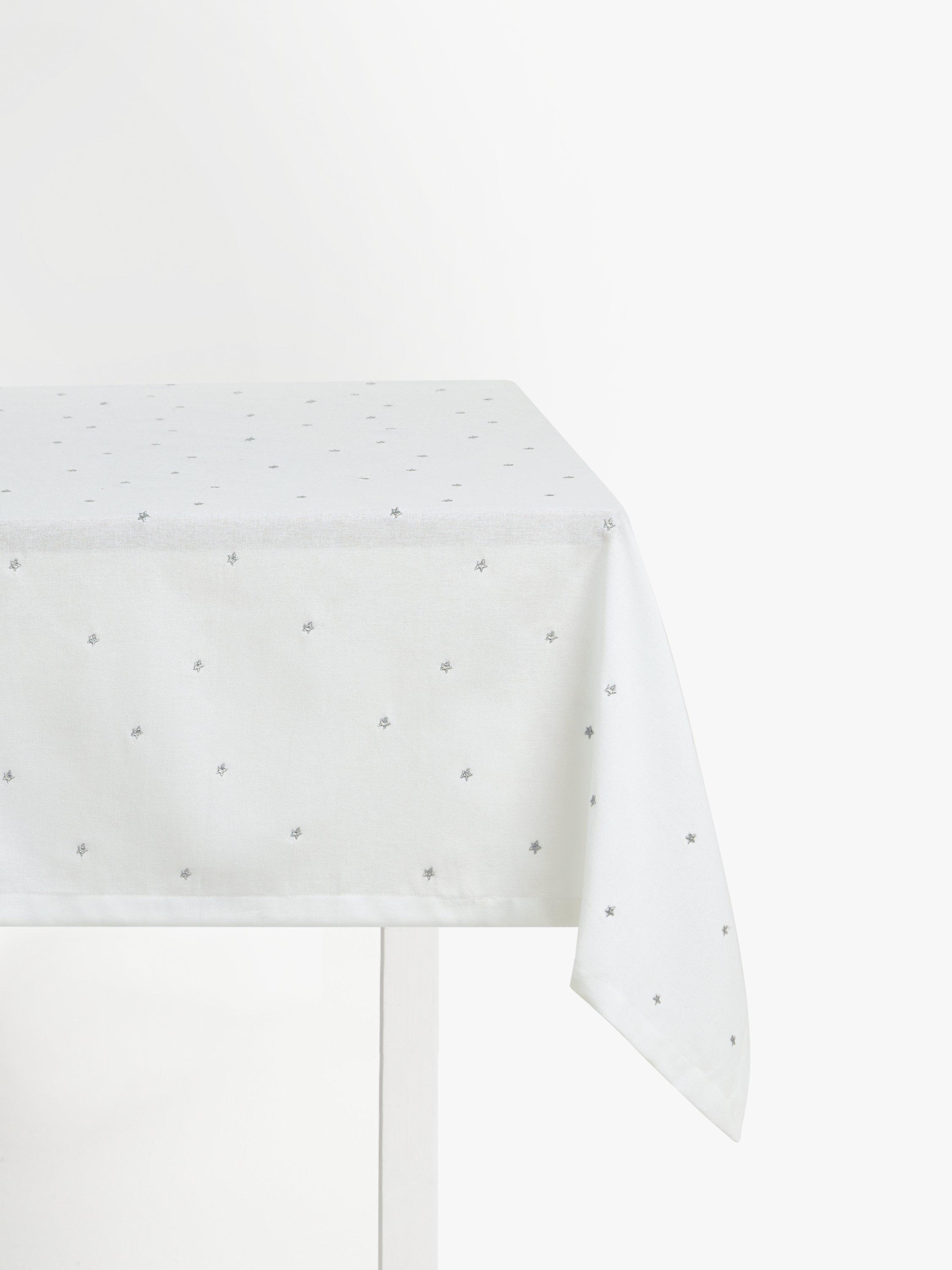 John Lewis Scattered Stars Embroidered Cotton Tablecloth, White