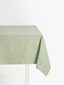 John Lewis Semi Plain Woven Cotton Tablecloth, Green Mid