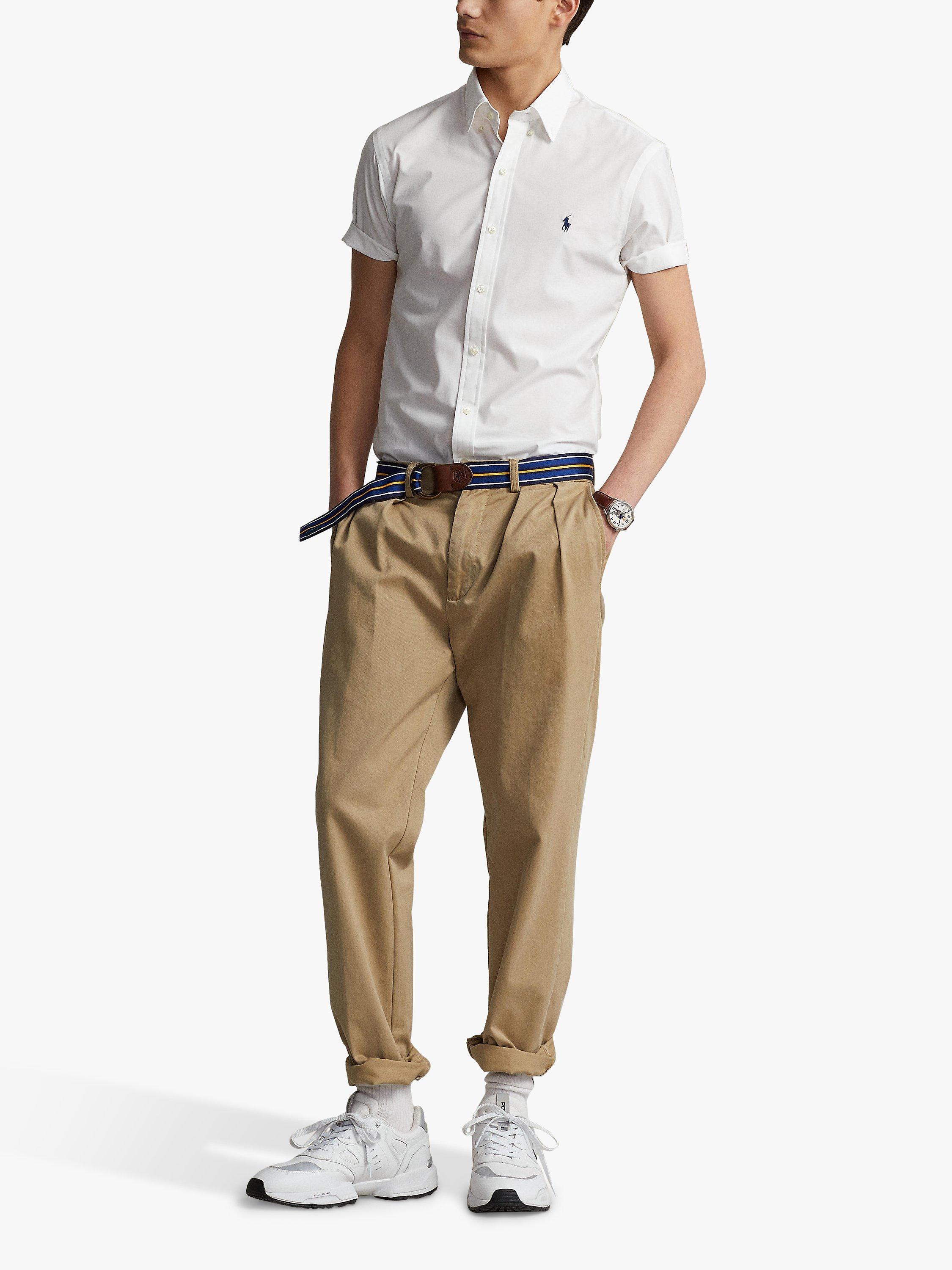 Polo Ralph Lauren Poplin Slim Fit Short Sleeve Shirt, White, M