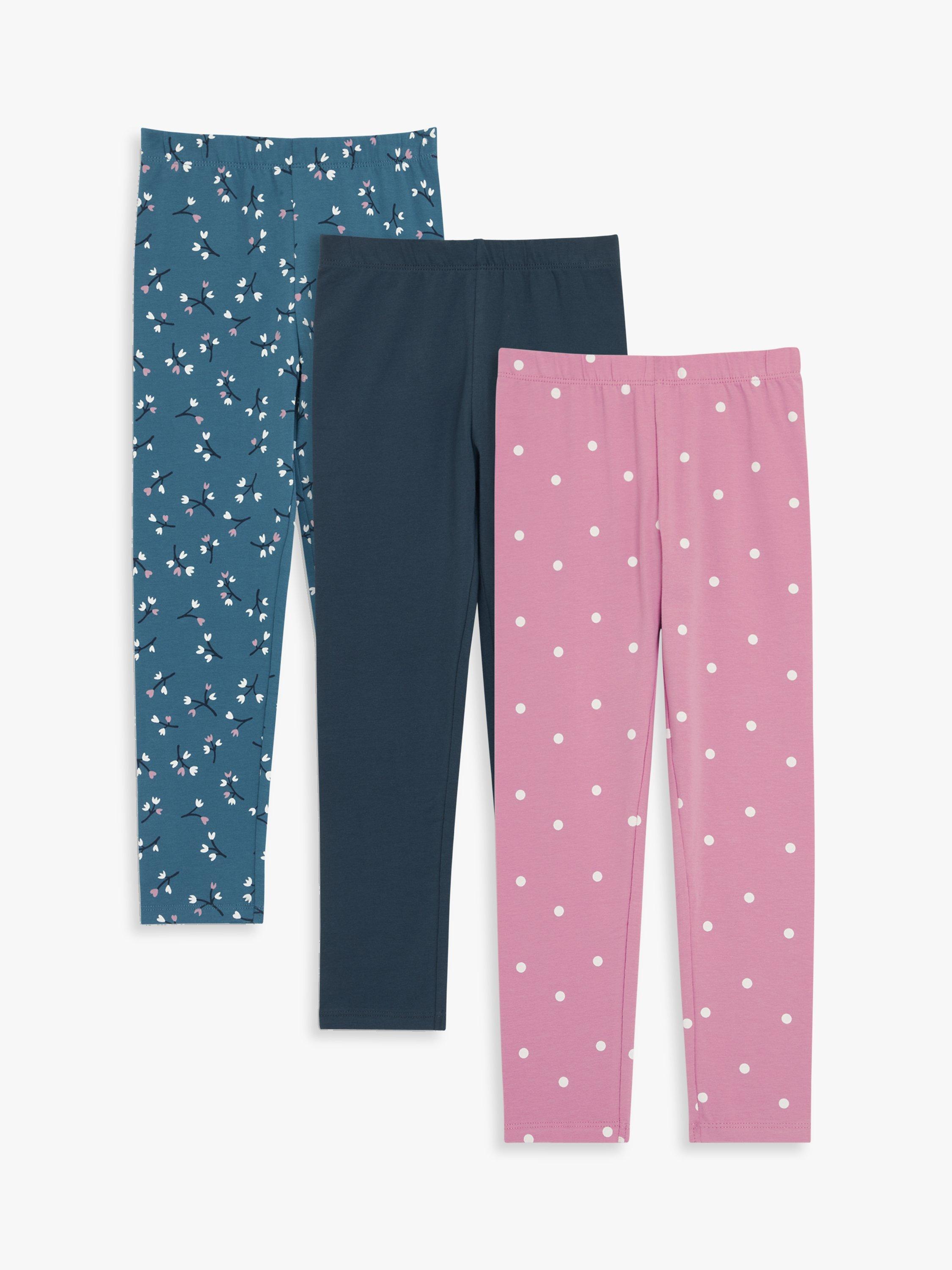 John Lewis Kids' Floral/Plain/Spot Leggings, Pack of 3, Multi