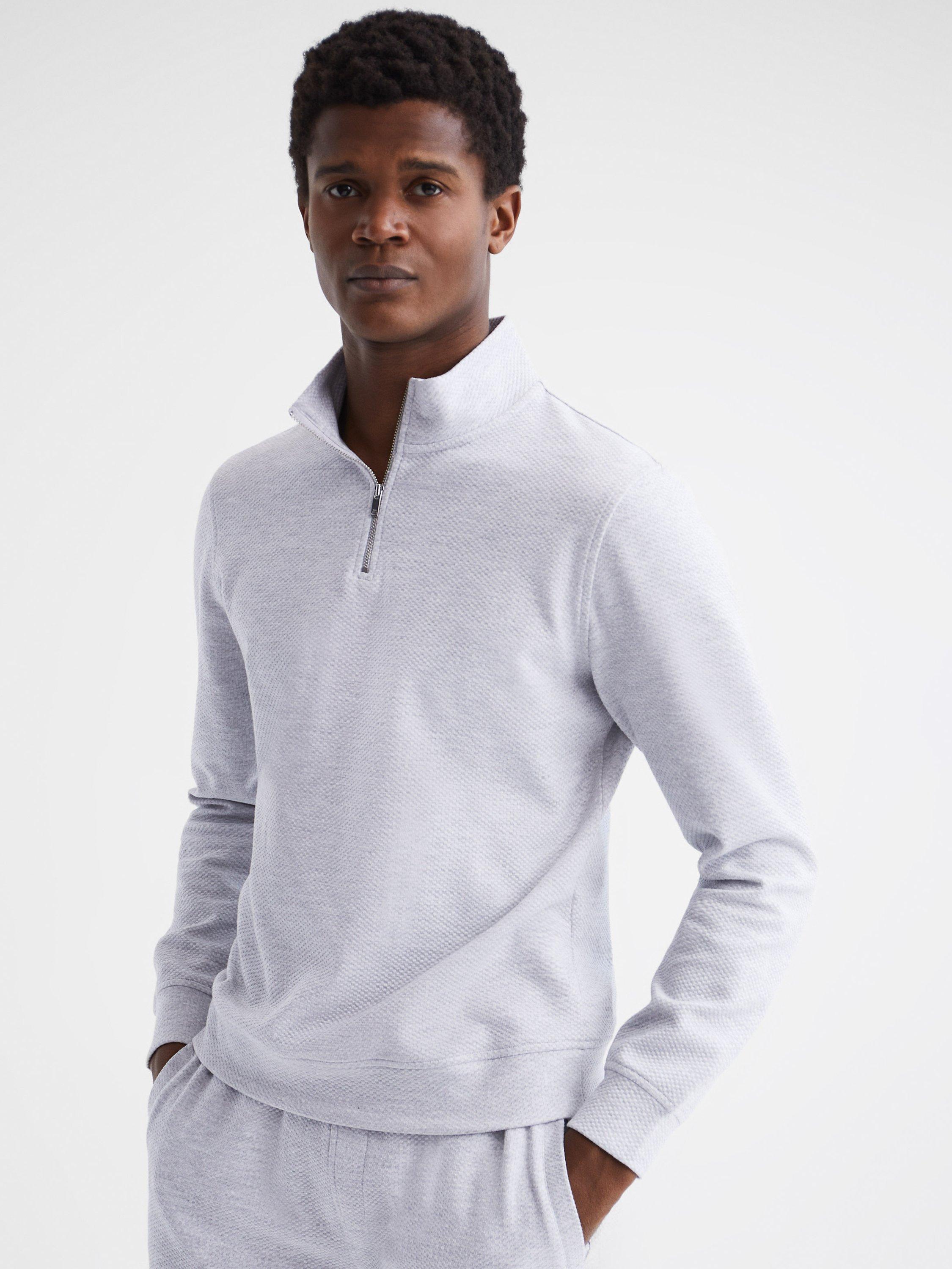 Reiss Textured Funnel Cotton Jumper, Grey