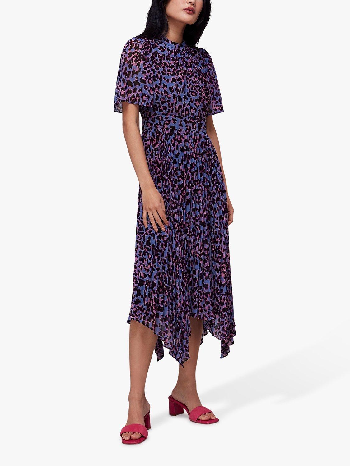 Whistles Animal Cheetah Pleat Midi Dress Purple Multi