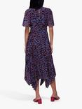 Whistles Animal Cheetah Pleat Midi Dress, Purple/Multi