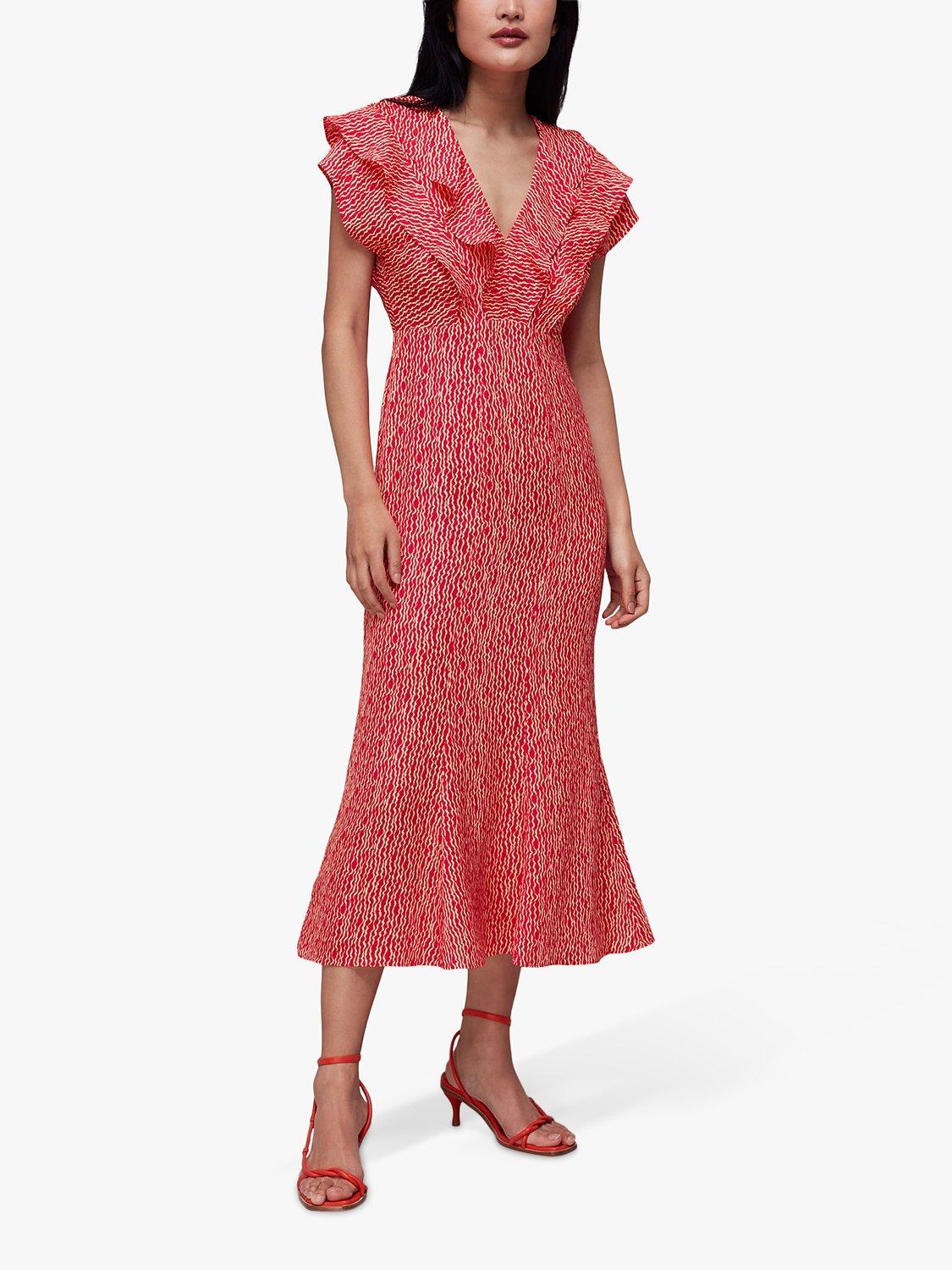 Whistles Wiggly Lines Adeline Midi Dress, Red/Multi