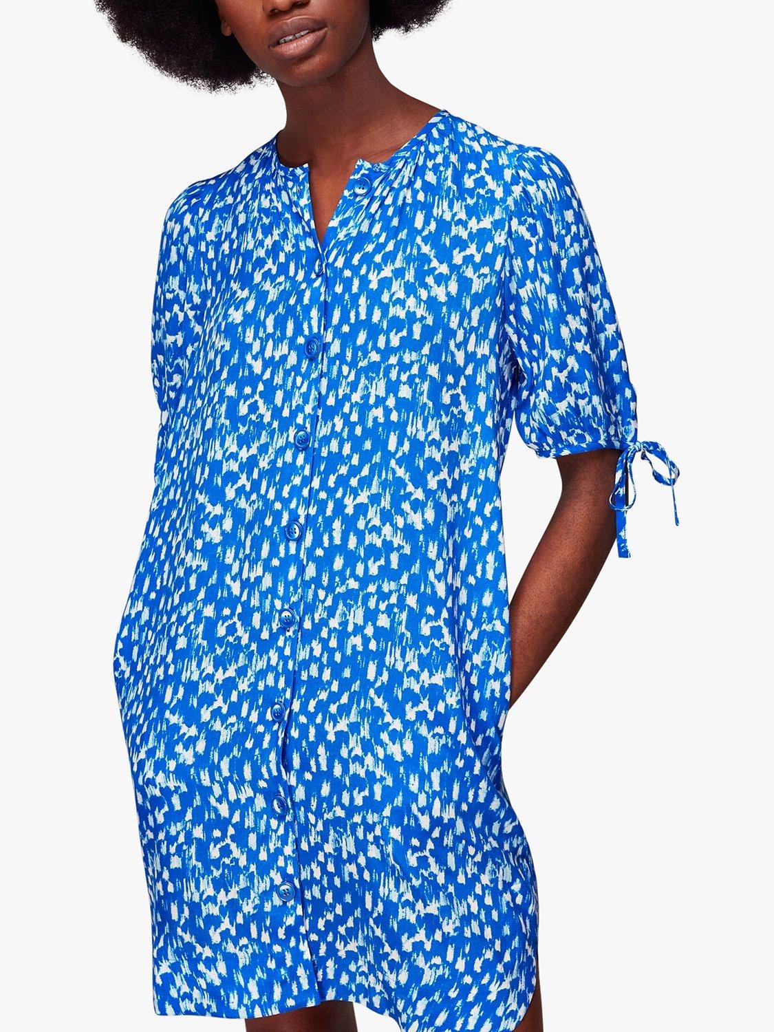 Whistles Frankie Speeding Squares Print Mini Tunic Dress, Blue/White