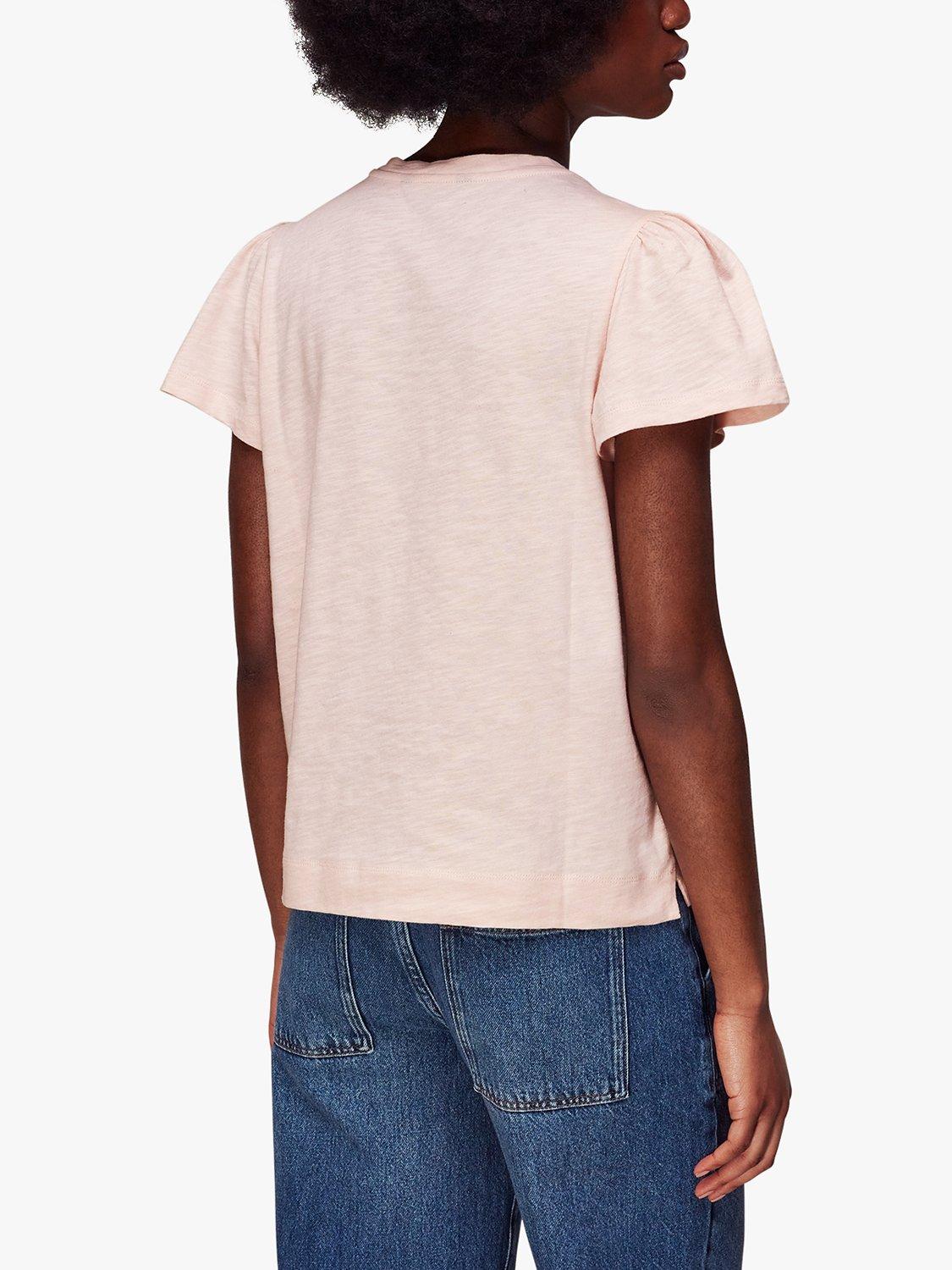 Product image 2 of 5, which shows Whistles Cotton Frill Sleeve Top, Pale Pink, XS