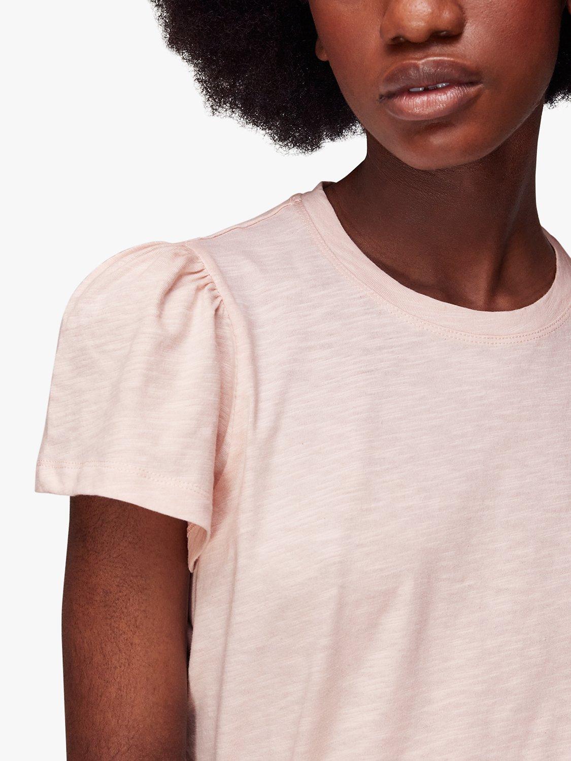 Product image 3 of 5, which shows Whistles Cotton Frill Sleeve Top, Pale Pink, XS