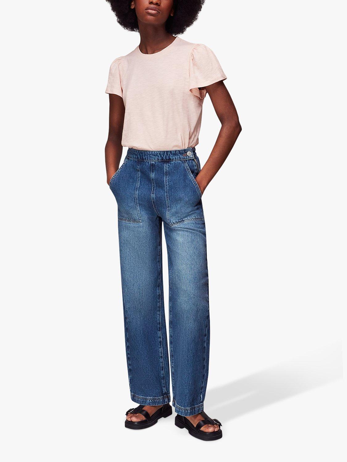 Product image 4 of 5, which shows Whistles Cotton Frill Sleeve Top, Pale Pink, XS