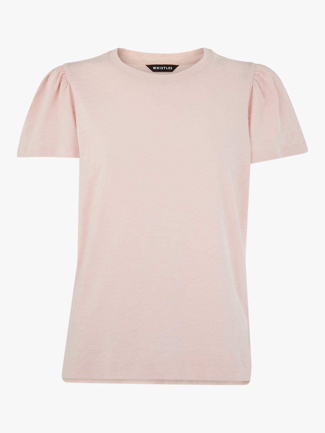 Product image 5 of 5, which shows Whistles Cotton Frill Sleeve Top, Pale Pink, XS