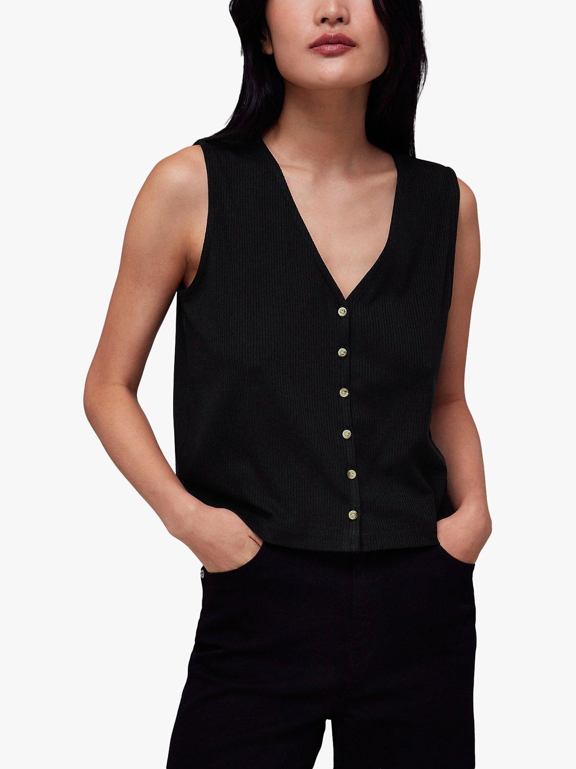 Product image 1 of 6, which shows Whistles Button Front Rib Tank Top, Black, XS