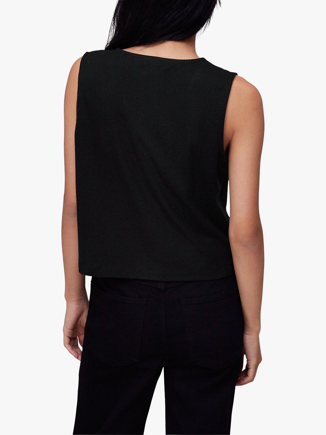 Product image 2 of 6, which shows Whistles Button Front Rib Tank Top, Black, XS