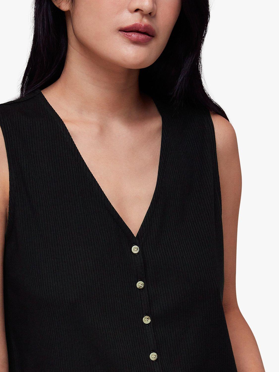 Product image 4 of 6, which shows Whistles Button Front Rib Tank Top, Black, XS