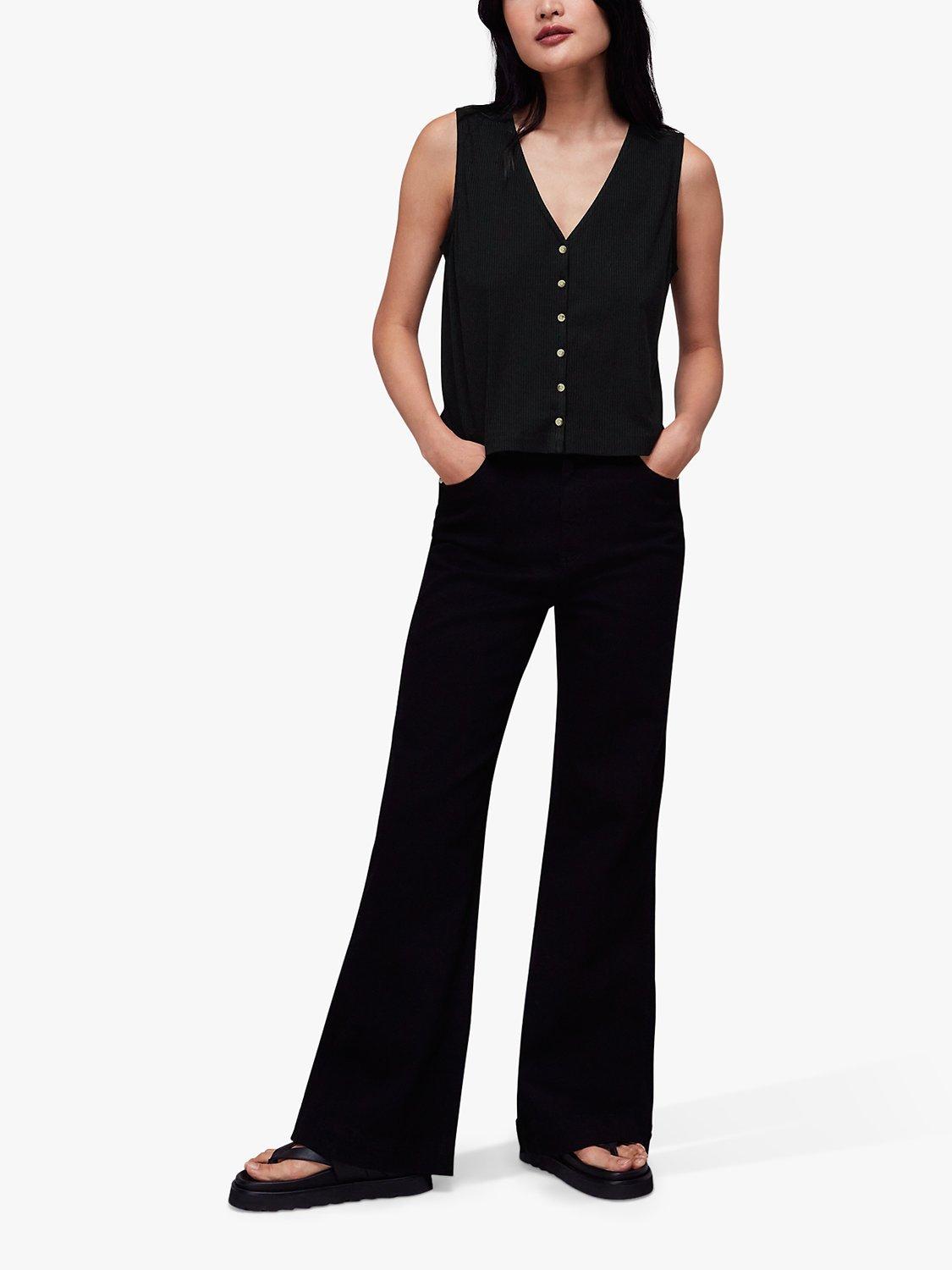 Product image 5 of 6, which shows Whistles Button Front Rib Tank Top, Black, XS