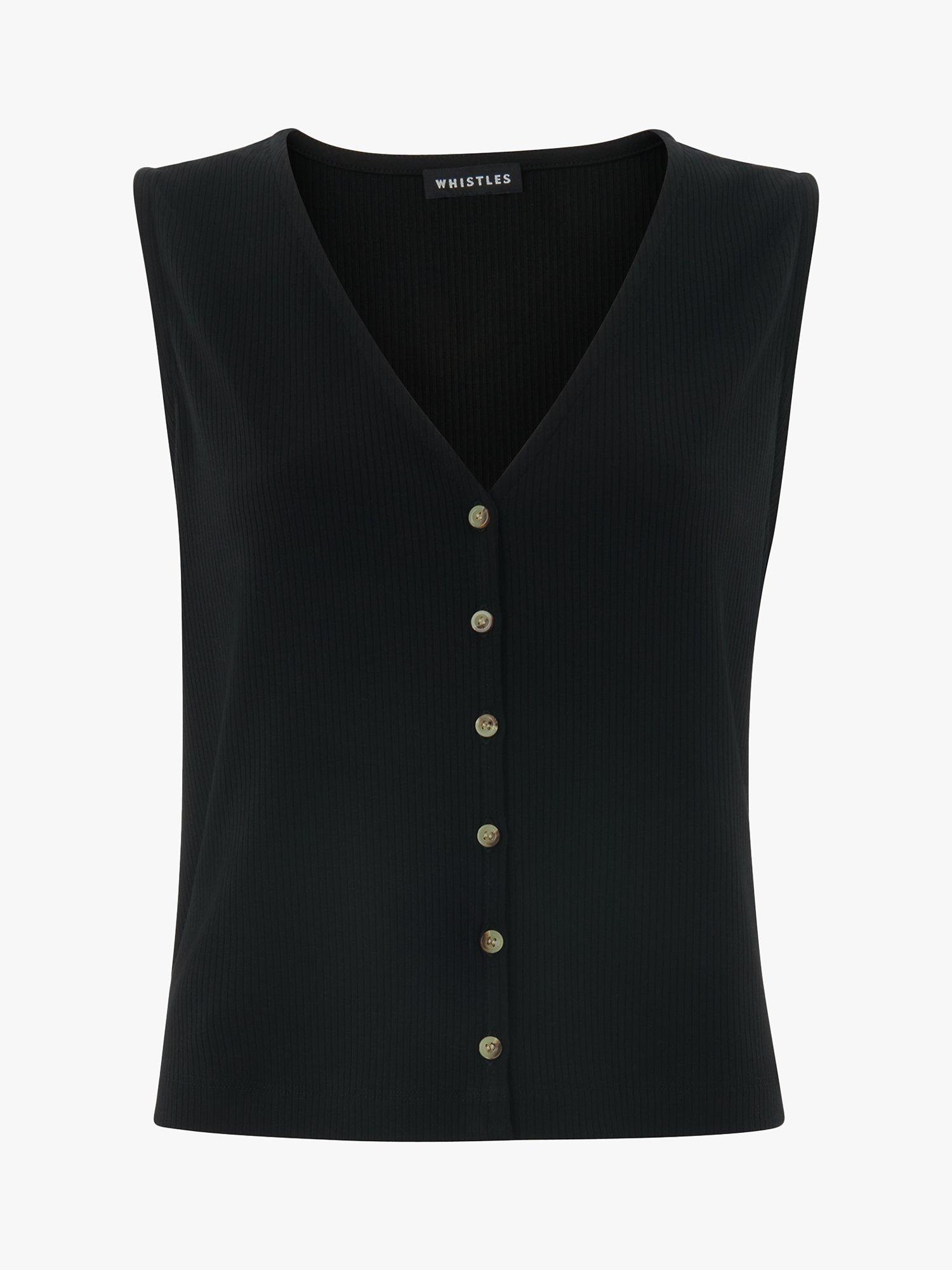 Product image 6 of 6, which shows Whistles Button Front Rib Tank Top, Black, XS