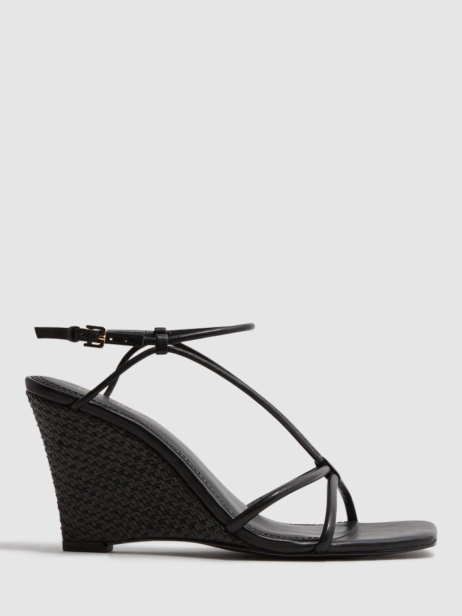 Reiss Daisey Woven Wedge Sandals, Black