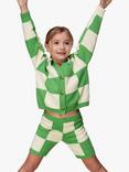 Whistles Kids' Check Button Cardigan, Green/Off White