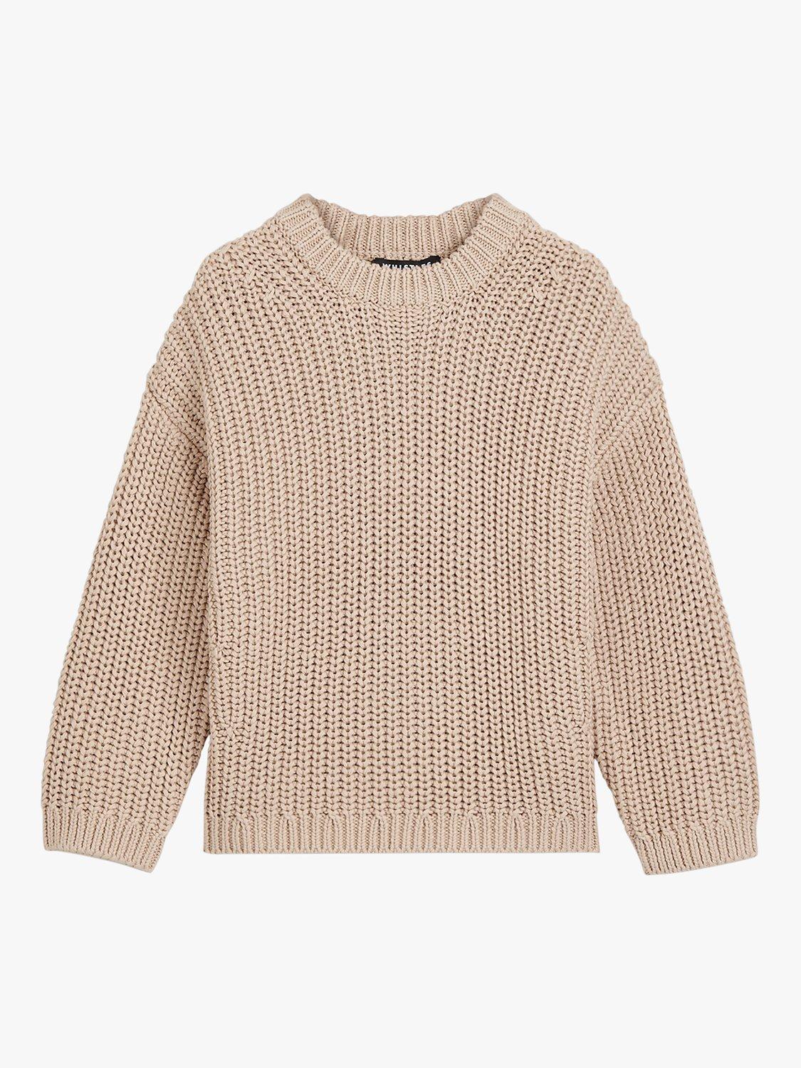 Product image 1 of 4, which shows Whistles Kids' Chunky Cotton Rib Knit Jumper, Camel, 3-4 years