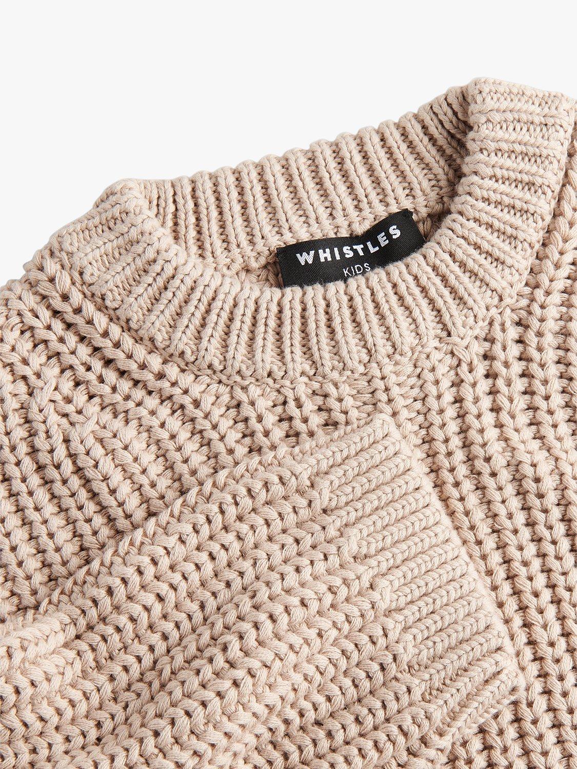 Product image 3 of 4, which shows Whistles Kids' Chunky Cotton Rib Knit Jumper, Camel, 3-4 years