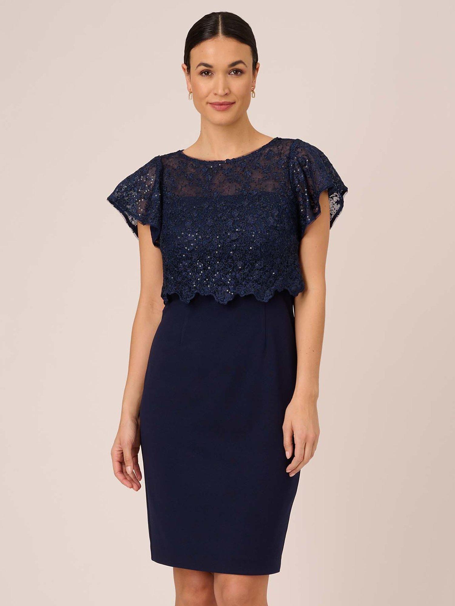 Adrianna Papell Sequin Cape Dress, Navy