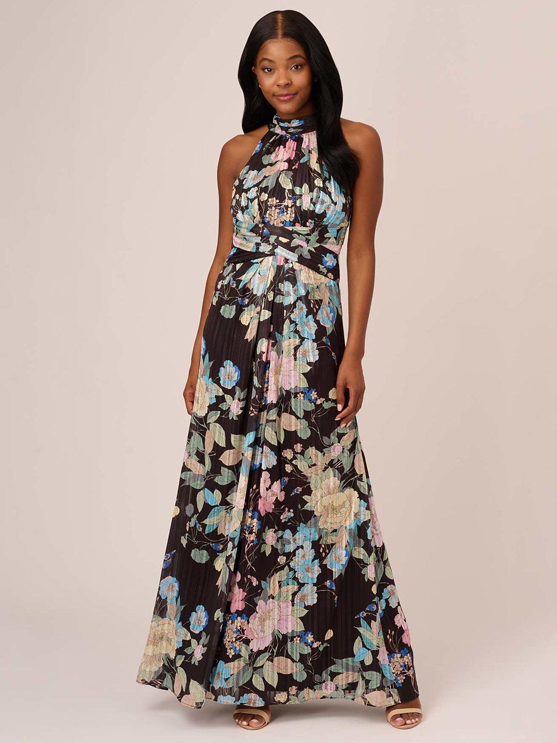 Black chiffon floral dress hotsell