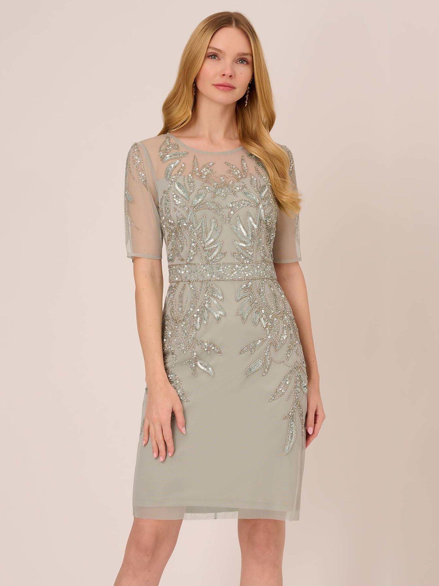 Adrianna Papell Studio Beaded Shift Dress, Frosted Sage