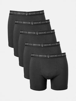 British Boxers Trunks, Pack of 5, Coal Black