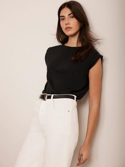 Mint Velvet Cotton Extended Shoulder T-Shirt, Black Black