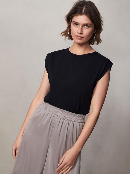 Mint Velvet Cotton Extended Shoulder T-Shirt - view 2, Black Black