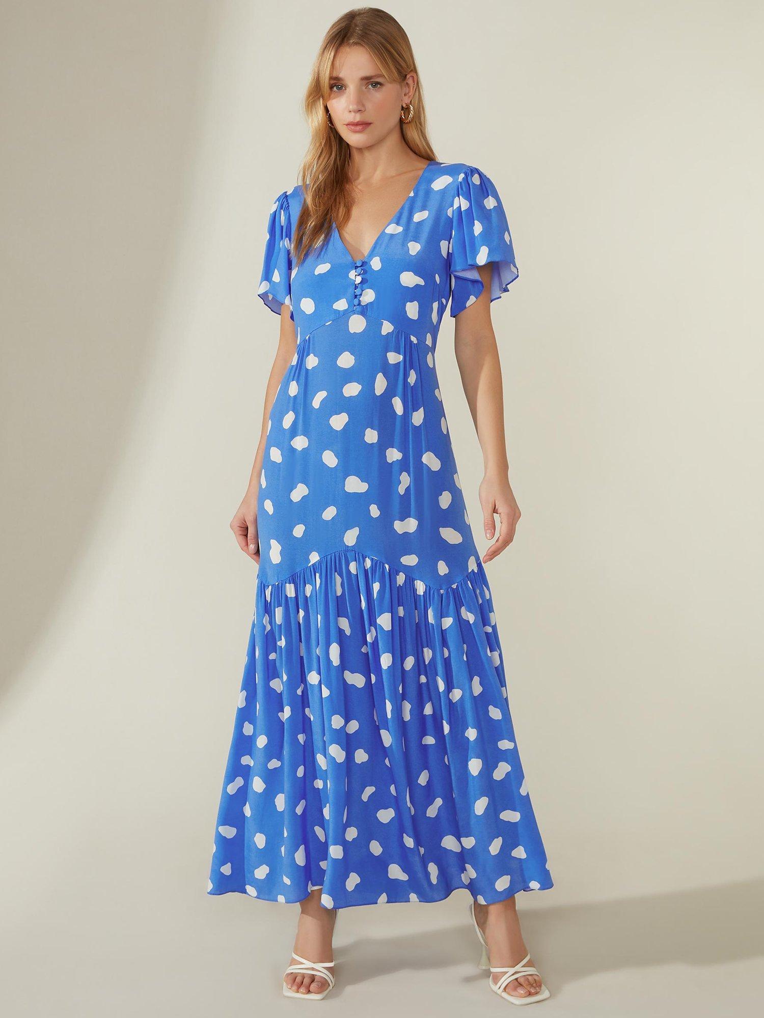 Ro&Zo Pebble Print Maxi Dress, Blue/White