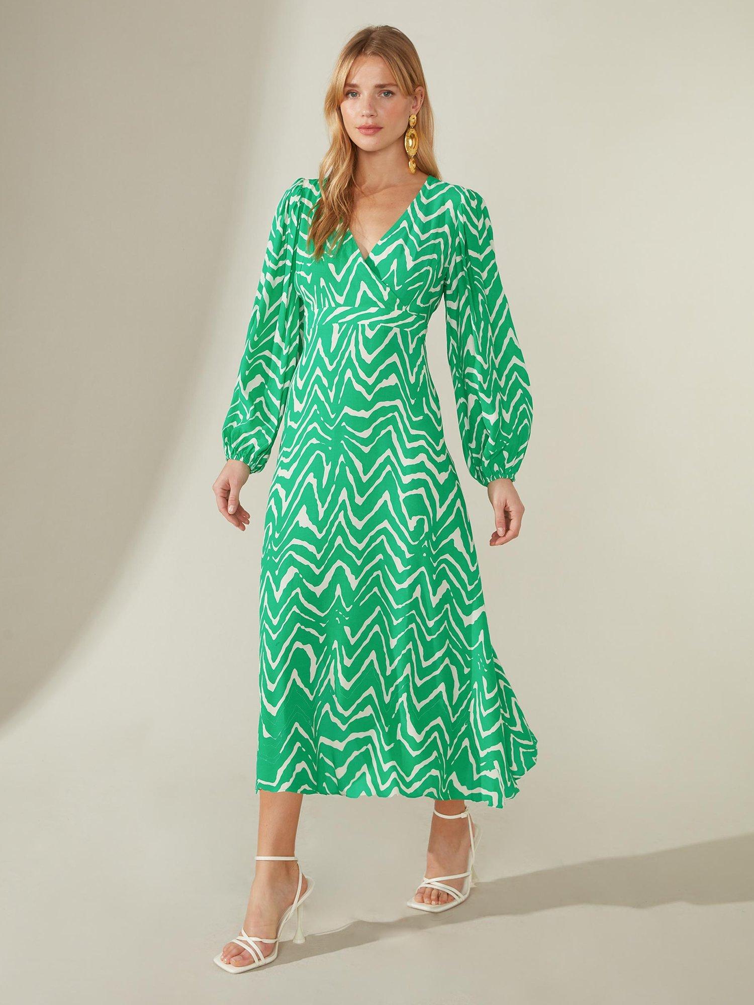 Ro&Zo Zig Zag Print Midi Dress, Green